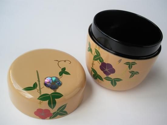 白漆 朝顔蒔絵中棗 (共箱)坂下仙秀 - 茶道具販売 栗林園