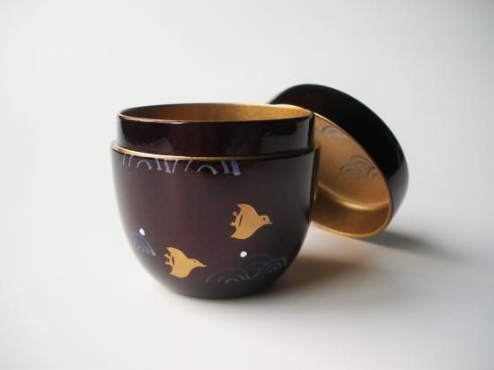 溜塗 波千鳥蒔絵中棗 (紙箱)東雲 - 茶道具販売 栗林園
