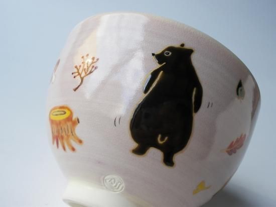 色絵 森の動物茶碗 上作 (紙箱) 山川司 - 茶道具販売 栗林園 色絵 森の動物茶碗 上作 (紙箱) 山川司 - 茶道具販売 栗林園