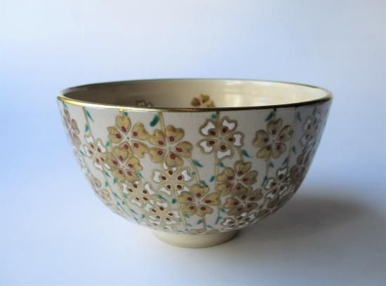 萬古焼 枝垂桜絵茶碗 (共箱)加賀瑞山 - 茶道具販売 栗林園