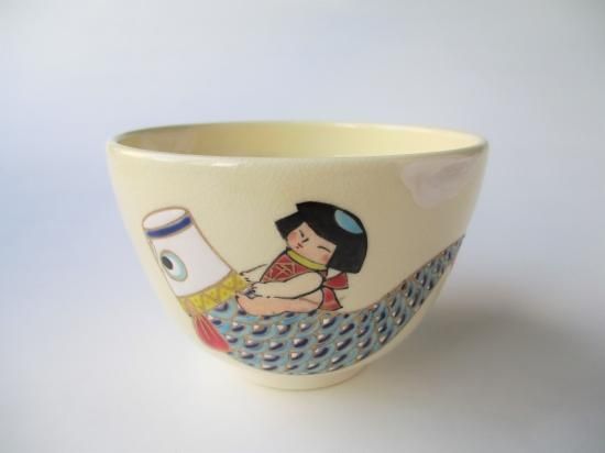 色絵 金太郎と鯉のぼり茶碗 (紙箱)加藤起楽 - 茶道具販売 栗林園 色絵 金太郎と鯉のぼり茶碗 (紙箱)加藤起楽 - 茶道具販売 栗林園