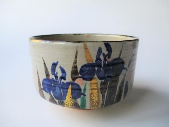 万古焼 菖蒲絵茶碗 (共箱)加賀瑞山 - 茶道具販売 栗林園
