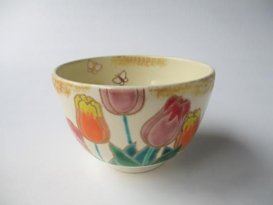 【内祝い】 (紙箱)加藤起楽 チューリップ茶碗 色絵 - 栗林園 茶道具販売 茶碗