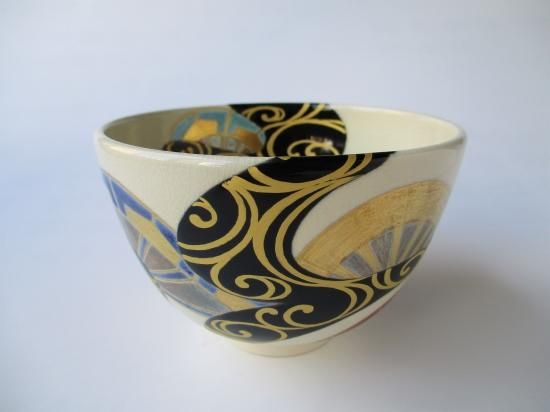 黒釉 源氏車絵茶碗 (共箱)通次嵩山 - 茶道具販売 栗林園