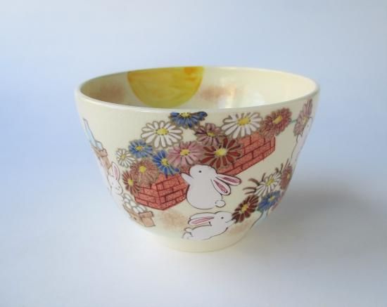 色絵 お月見うさぎ茶碗 (紙箱)加藤永山 - 茶道具販売 栗林園