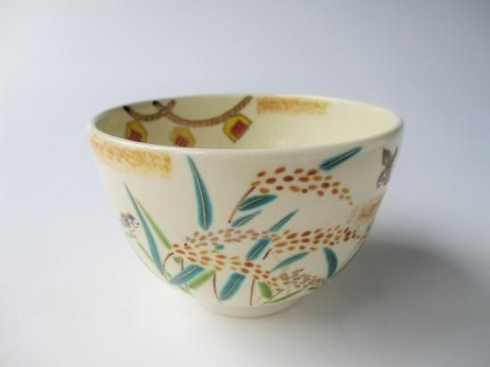 色絵 稲穂にスズメ茶碗 (紙箱)加藤起楽 - 茶道具販売 栗林園