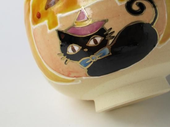 れもんちゃん　2点　大野九行作　若松文黒茶碗・ツボツボ建水　共箱　茶道具 れもんちゃん 2点 大野九行作 若松文黒茶碗・ツボツボ建水 共