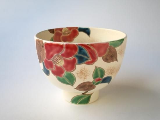 白釉 椿絵茶碗 (紙箱)水出宗絢 - 茶道具販売 栗林園