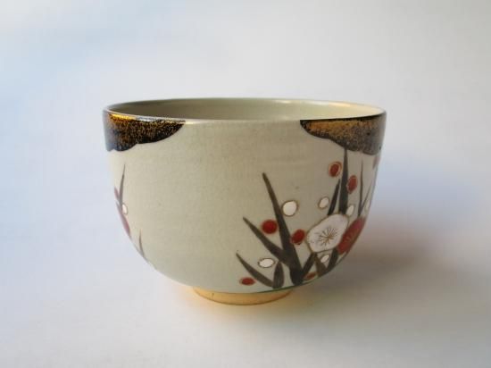 茶碗、湖山作、仁清写菖蒲の図、ふか11番 美術品・アンティーク