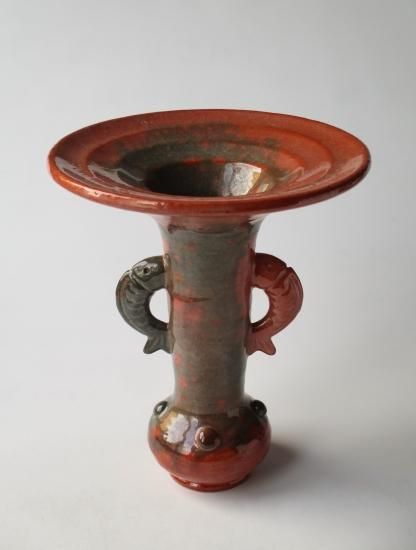 赤楽 鯉耳花入 (共箱)八坂焼 - 茶道具販売 栗林園 赤楽 鯉耳花入 (共箱)八坂焼 - 茶道具販売 栗林園