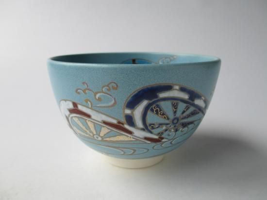トルコ釉 流水車茶碗 (紙箱)水出宗絢 - 茶道具販売 栗林園