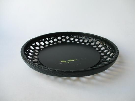 時代物 フルガル 網魚蒔絵手付盆 菓子器 茶道具 c522