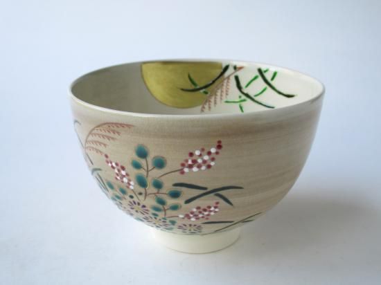 Ｓ９８９　茶碗　『秋草　平茶碗』『清水　朝日造』　共箱　抹茶碗　茶道具 S989茶碗『秋草平茶碗』『清水朝日造』共箱抹茶碗茶道具