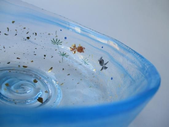 b193 【新品・未使用】ガラス 馬盥茶碗 青楓 八木海峰 紙箱 硝子 茶道具 冷茶用 ガラス馬盥茶碗 金魚 (紙箱)八木海峰 - 茶道具販売 栗林園