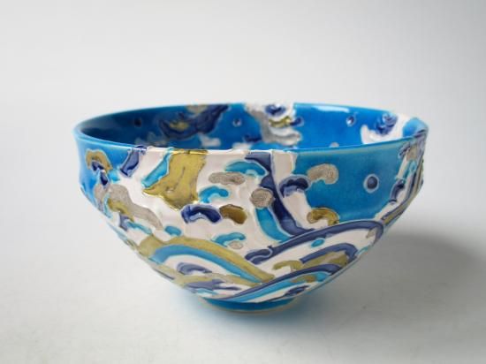 注目ブランド 浅黄交趾 青海波茶碗 (共箱)加藤ひろこ - 茶道具販売 栗林園 工芸品