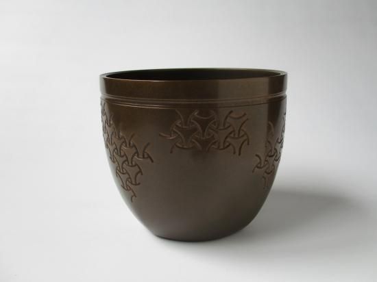 独楽繋彫 唐銅棒ノ先建水 (共箱)大西浄中 十四代 大西清右衛門