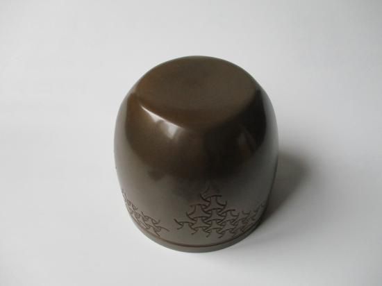 独楽繋彫 唐銅棒ノ先建水 (共箱)大西浄中 十四代 大西清右衛門