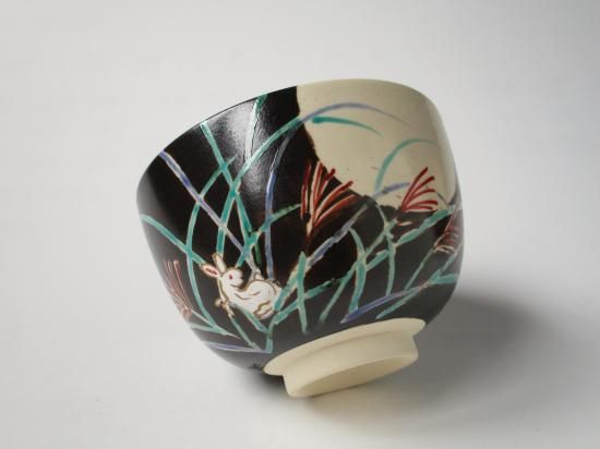 色絵 月に兎茶碗 (共箱)加藤ひろこ - 茶道具販売 栗林園