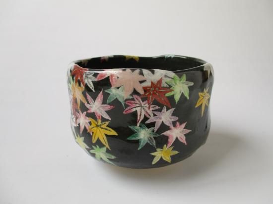 彩紅葉茶碗 (共箱)吉村楽入 - 茶道具販売 栗林園