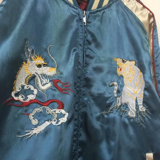 スカジャン eagle x dragon x tiger 袖ライン ライトブルー