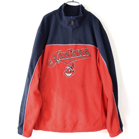 MLB Reebok CLEVELAND INDIANS ロゴハーフジップBIGプルオーバー 紺×赤