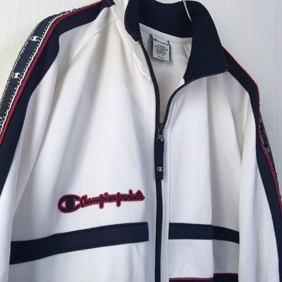 Champion トラックジャケット 袖ロゴライン 白×紺(ホワイト