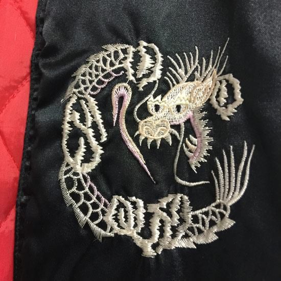 dragonスカジャン ピンク刺繍 ブラック×ゴールド- 古着屋マッシュ