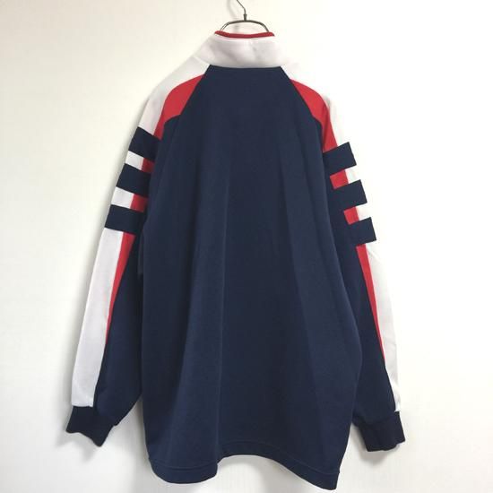 adidas ハーフジップBIGプルオーバー 紺×赤×白 - 古着屋マッシュ adidas ハーフジップBIGプルオーバー 紺×赤×白 - 古着屋マッシュ