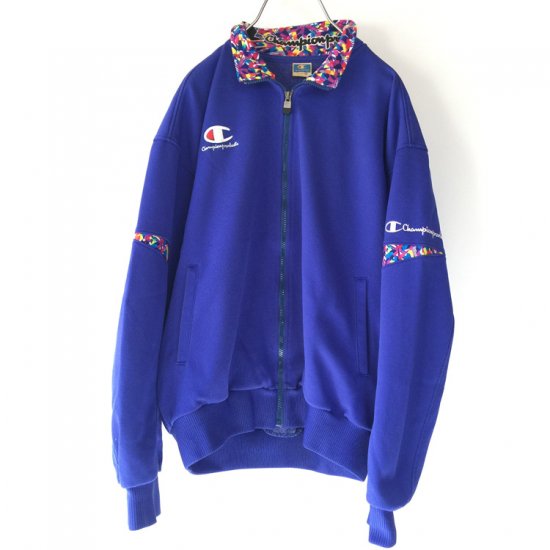 Champion レトロデザイントラックジャケット サイケ柄 青(ブルー