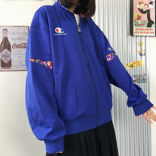 Champion レトロデザイントラックジャケット サイケ柄 青(ブルー