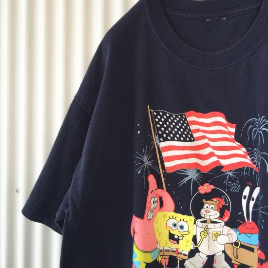 スポンジボブ USA ビッグサイズTシャツ 紺(ネイビー) - 古着屋マッシュ