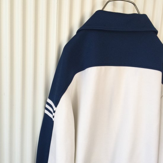 adidas ヴィンテージトラックジャケット トレフォイル刺繍 白×紺バイ 