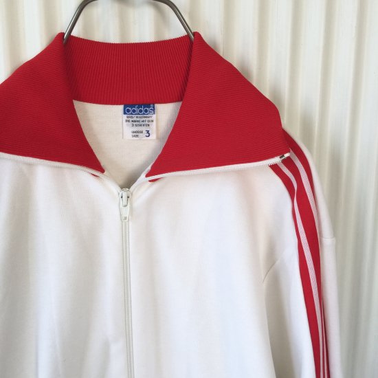 adidas ヴィンテージトラックジャケット トレフォイル刺繍 白×赤ライン
