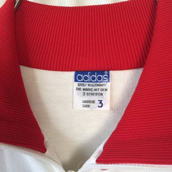 adidas ヴィンテージトラックジャケット トレフォイル刺繍 白×赤ライン 