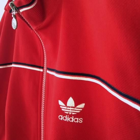 アディダス　トラックジャケット　レッド×ホワイト  　刺繍トレフォイル　S adidas ヴィンテージトラックジャケット トレフォイル刺繍 白×赤