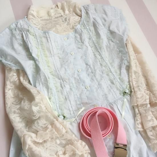 お花レース ネグリジェワンピース 水色 - 古着屋マッシュ