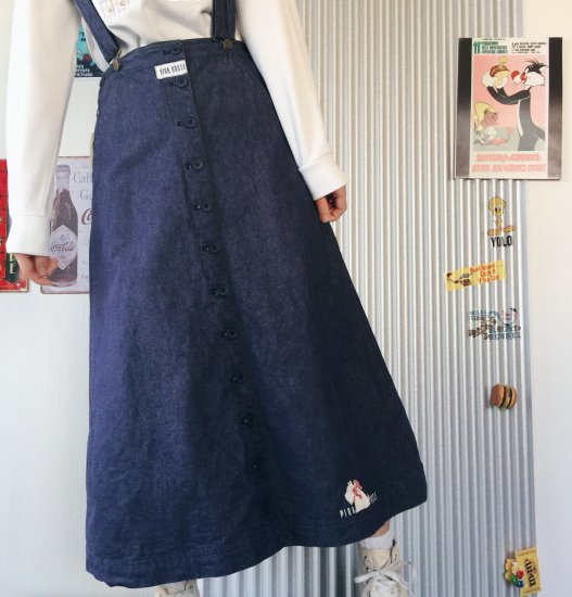 PINK HOUSE 濃デニムテリア刺繍ジャンパースカート - 古着屋マッシュ