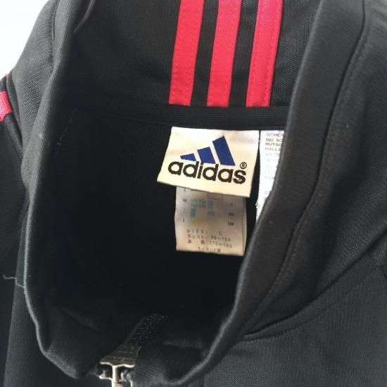 adidasトラックジャケット ネックロゴ刺繍 3本ライン 黒×赤-古着 adidasトラックジャケット ネックロゴ刺繍 3本ライン 黒×赤-古着