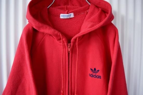 adidas ヴィンテージジップパーカー トレフォイル 赤-古着屋マッシュ