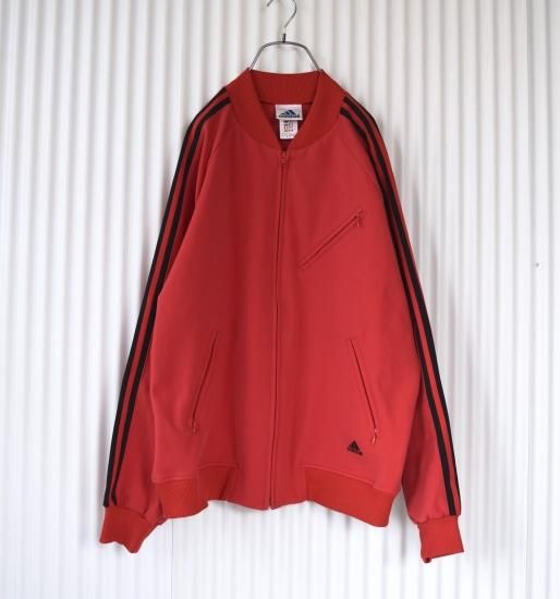 adidas 襟なし 3本ライン トラックジャケット XL 赤×黒-古着屋マッシュ adidas 襟なし 3本ライン トラックジャケット XL 赤×黒-古着屋マッシュ