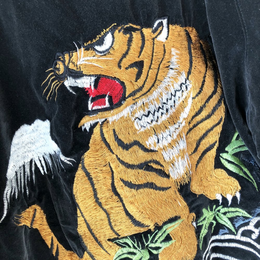 90's スカジャン 刺繍 ベロア トラ タイガー-