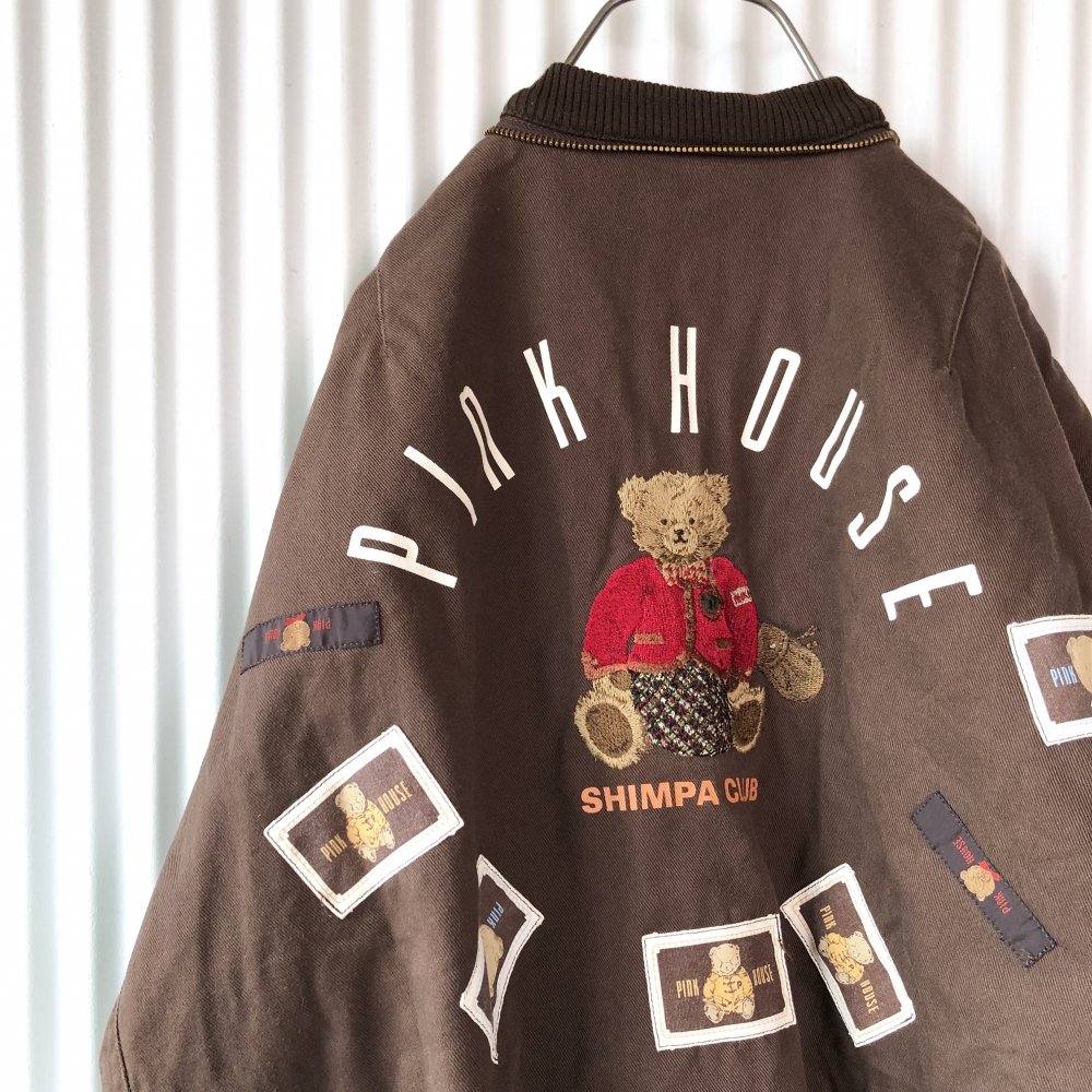 PINK HOUSE くまちゃん刺繍ワッペンブルゾン/ブラウン-古着屋マッシュ