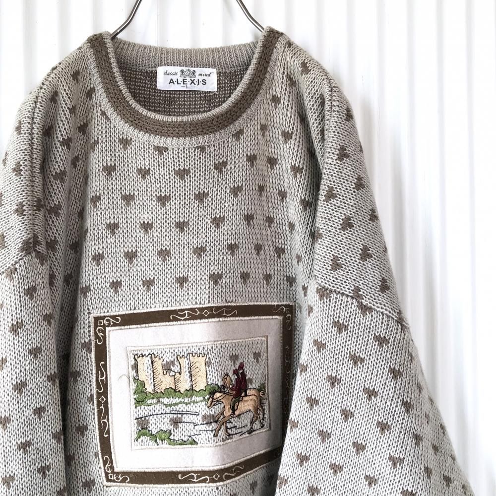 ALEXIS 絵画刺繍レトロニット -古着屋マッシュ