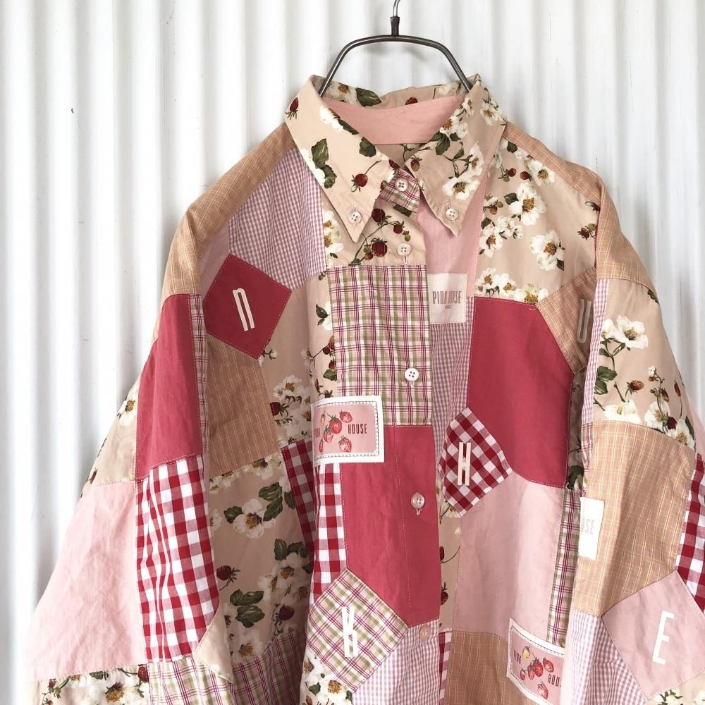 PINK HOUSE ピンクハウス パッチワークイチゴ柄 シャツ x3847