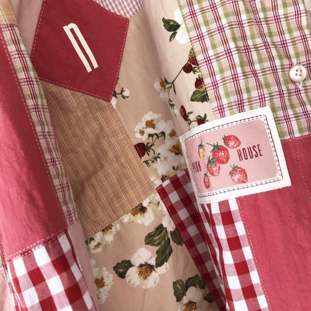 PINK HOUSE いちご×ギンガムパッチワークシャツ-古着屋マッシュ