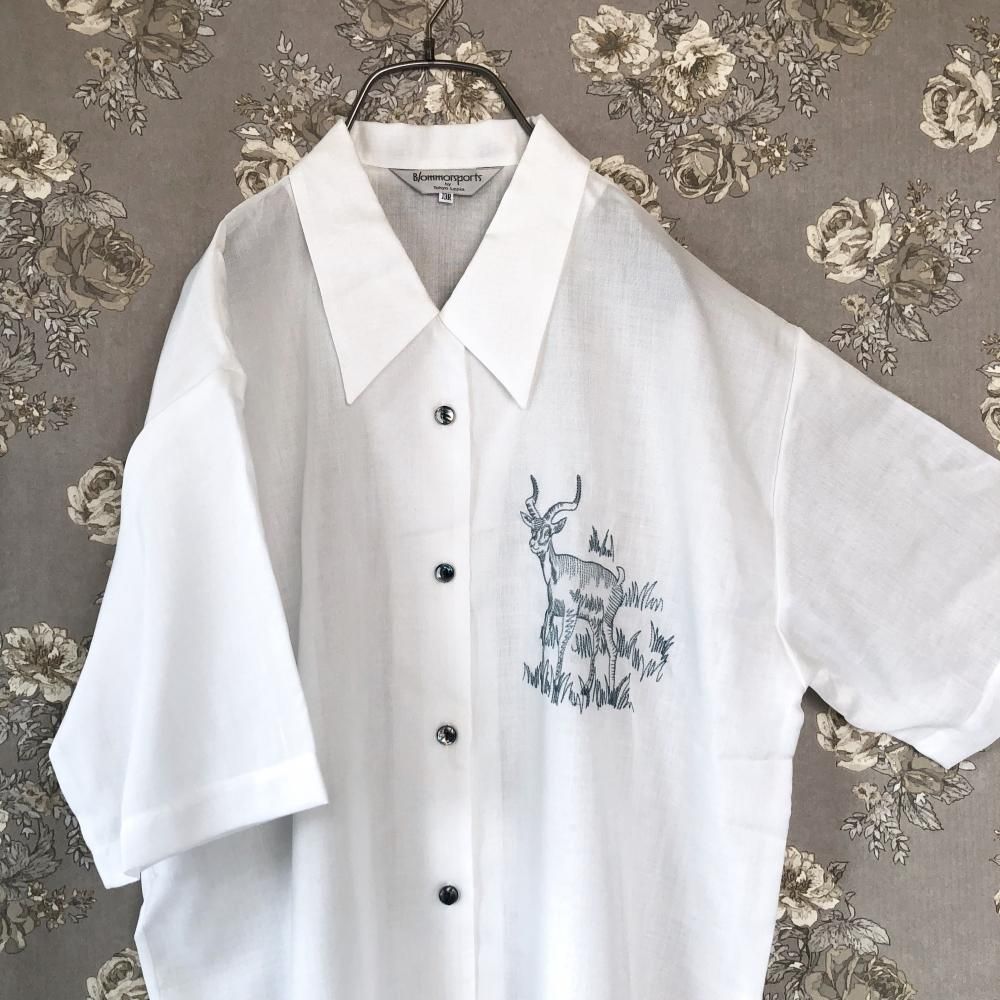 デコラティブ mori-kei レトロ 古着 伊太利屋 豹 刺繍入 シャツ デコラティブ mori-kei レトロ 古着 伊太利屋 豹 刺繍入 シャツ
