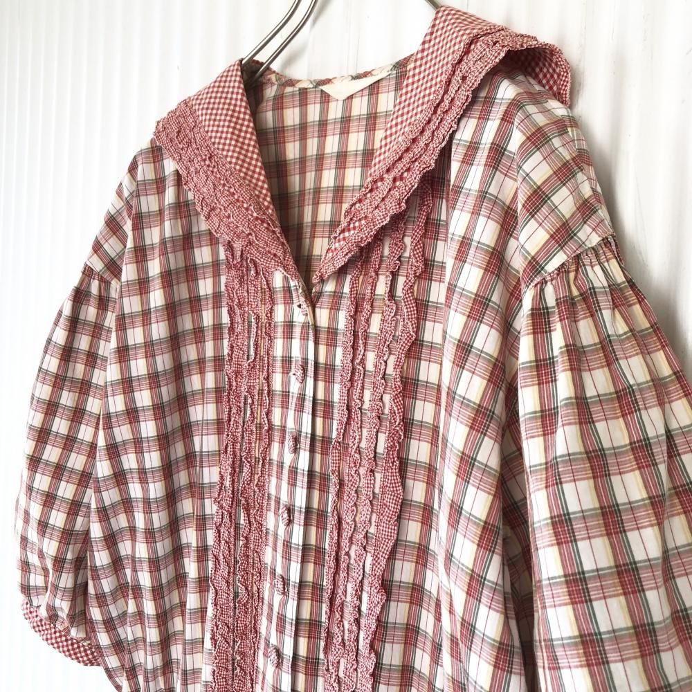 PINK HOUSE チェック×チェック セーラーワンピース- 古着屋マッシュ