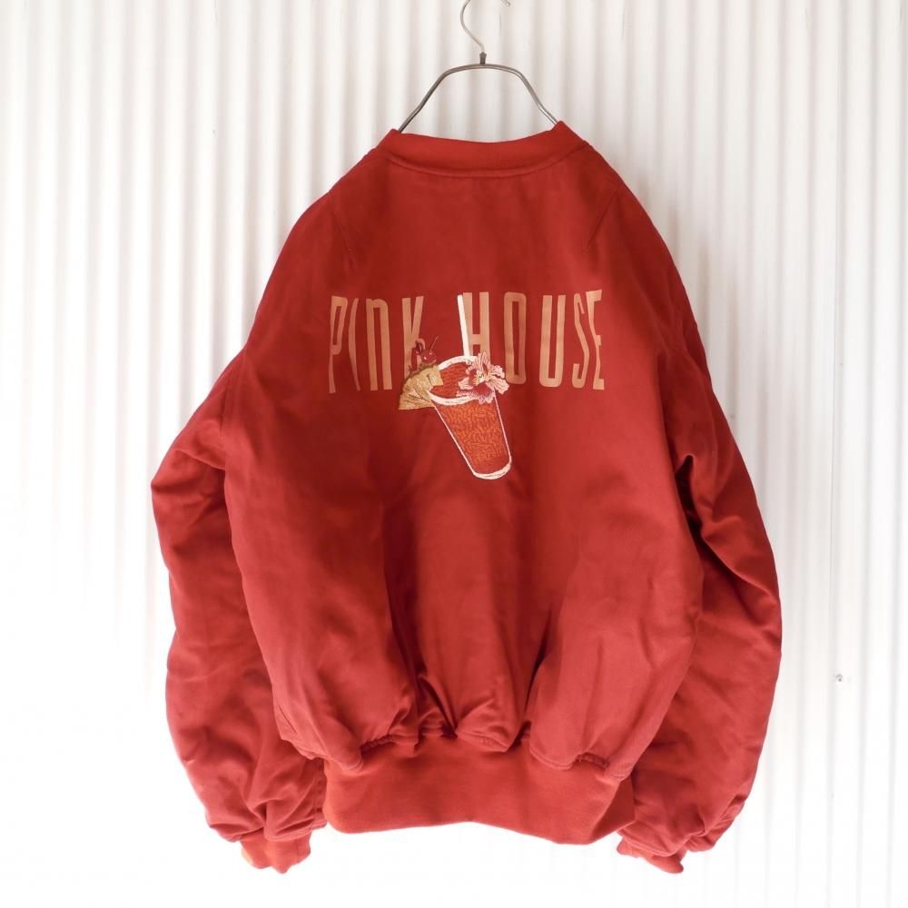 PINK HOUSE フルーツカクテル刺繍バックロゴMA-1タイプブルゾン-古着屋