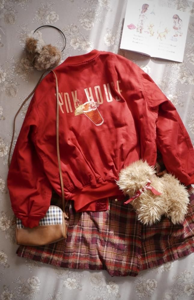 PINK HOUSE フルーツカクテル刺繍バックロゴMA-1タイプブルゾン-古着屋