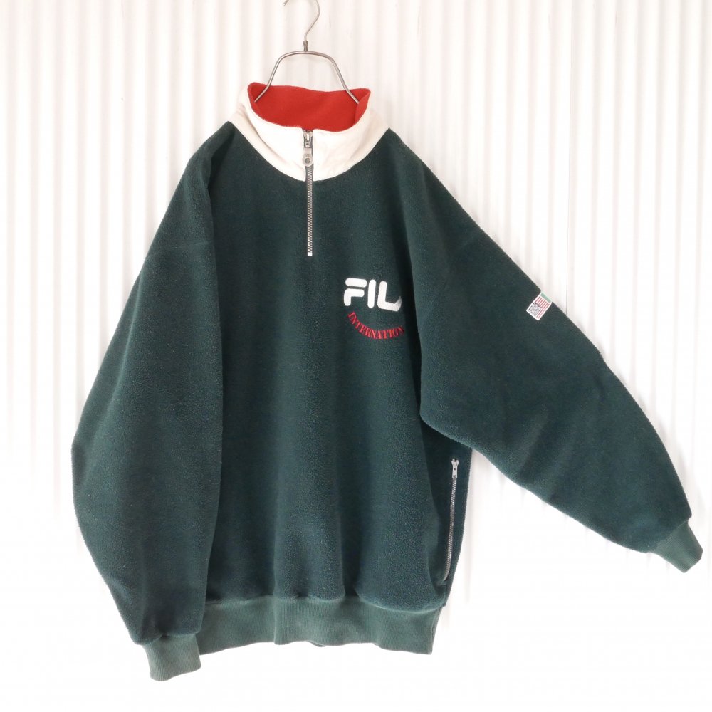 FILA ITALIA バックロゴ刺繍ハーフジップフリース-古着屋マッシュ